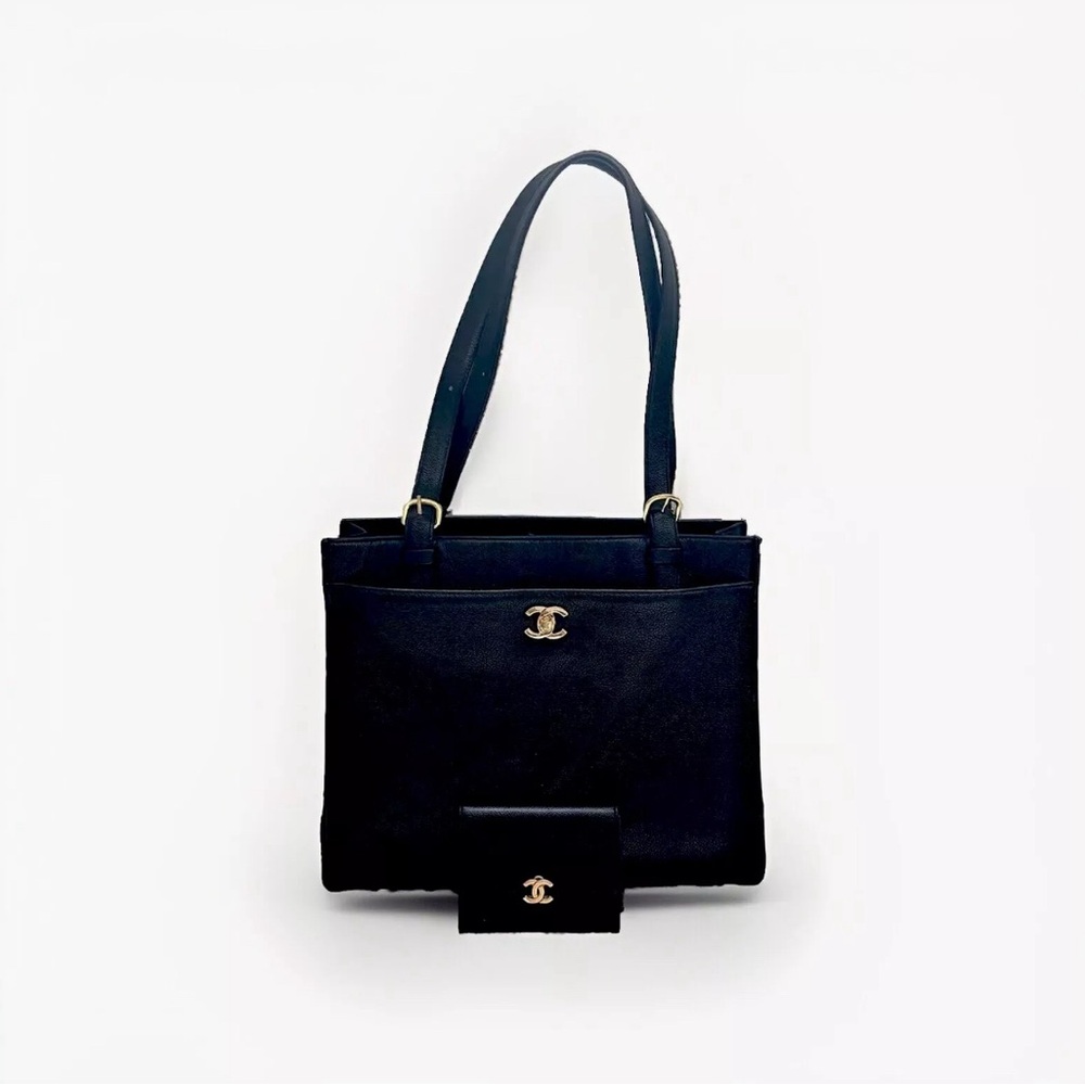 Chanel Timeless Black Caviar Tote Bag Gold Hardware Dust W/ Wallet